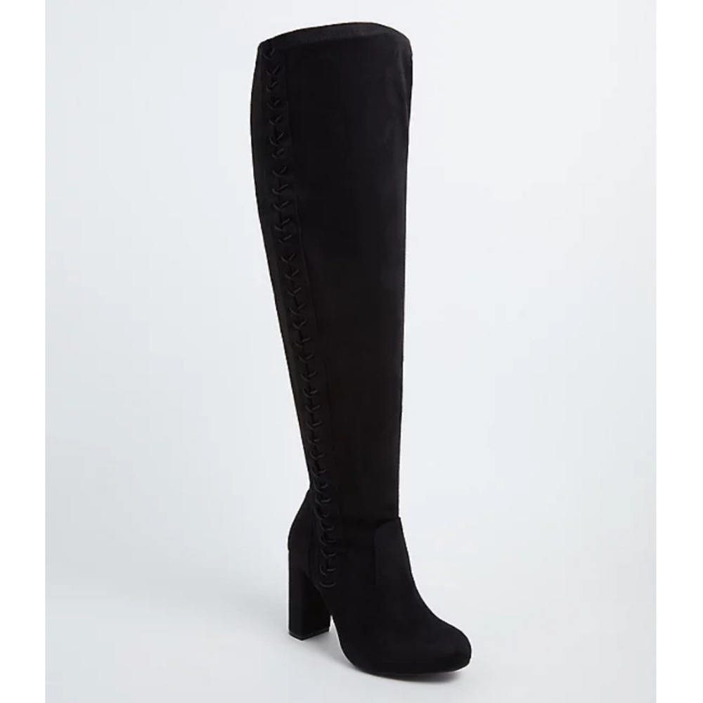 NWOT Torrid BLACK FAUX SUEDE STRETCH CORSET OVER-THE-KNEE BOOT Extra Wide Fit 11